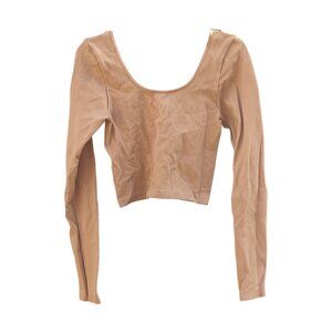 Tan/Beige/Nude Ribbed Shirt Cropped Crop Top Long Sleeve Size XS/Small/Medium